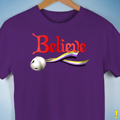 Believe Nonbinary Pride Jingle Bell Premium Unisex T-Shirt - Purple